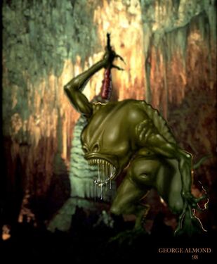 Art by George Almond: "My concept was that they had evolved from cave fish."