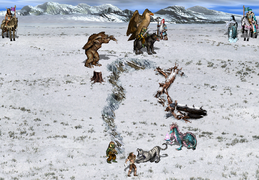 Stronghold units, including a Berserker, battling Palace units.